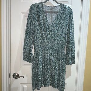 Gap floral mini dress Sz XXL balloon sleeves shirred waist pockets